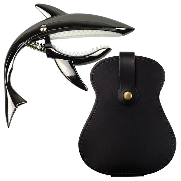 Home Leather Guitar Pick Bag &amp; Metal Stringed Instrument Shark Guitar 2pc
