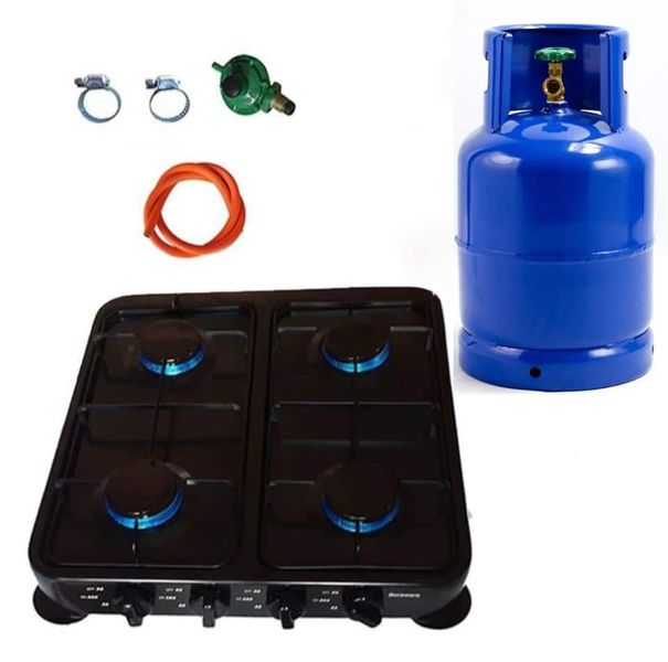 4 Plate Gas Stove with Fittings and 9 kg Cylinder