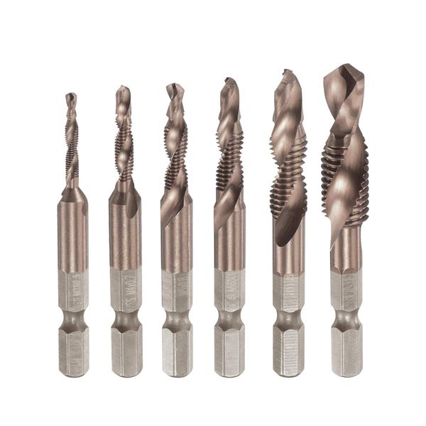 6 Pcs 1/4" Hex Shank Drill Tap M3-M10 Combination Bit Set