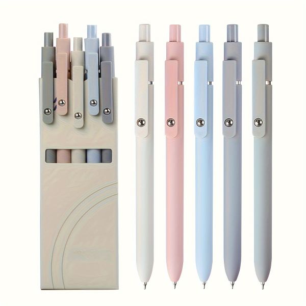 5pcs Retractable 0.5mm Gel Pens - Smooth Quick-Dry Black Ink Set