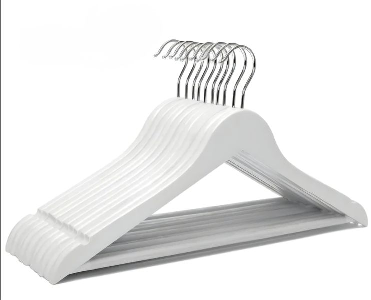 Selphies White Quality Wooden Clothes Hanger with Swivel Hook - 10 Pack