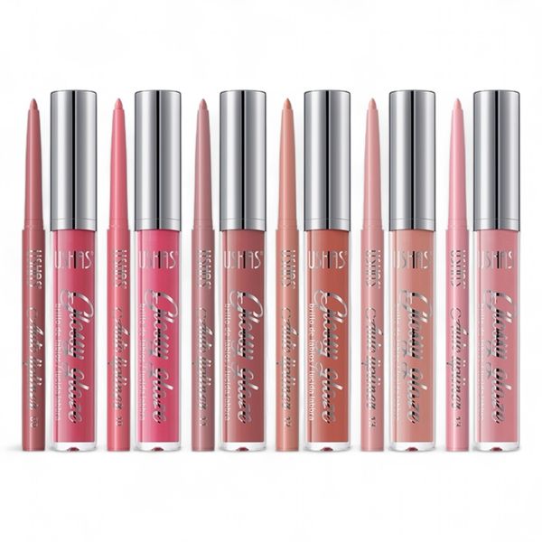 Set of 6 - Ushas Glossy Liquid Lip + Creamy Lip Liner Duo Kit long-lasting