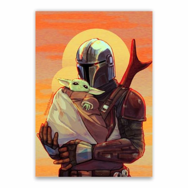 Baby Yoda And Mandalorian Poster - A1