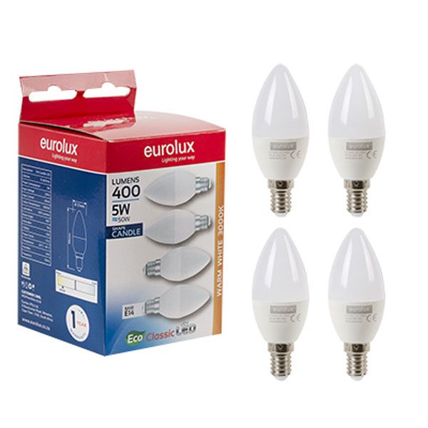 LED Candle E14 5w 3000K Globe 4 Pack