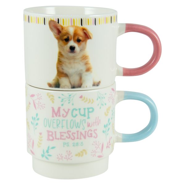 Mug Set - My Cup Overflows With Blessings, Stackable, Two Piece