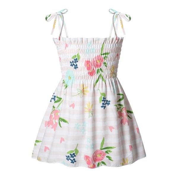 Girls Summer Dress with Adjustable Shoulder straps - Stripes and Flowers