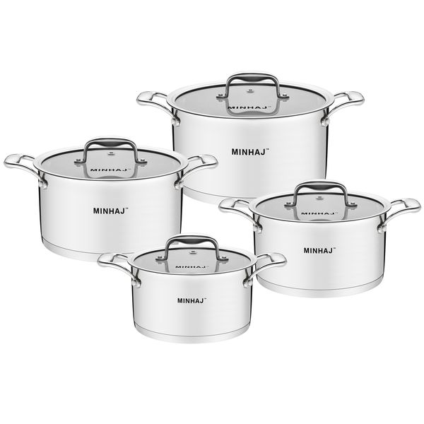 Minhaj 5-Layer Heavy Bottom Stainless Steel 8 Piece Cookware Set