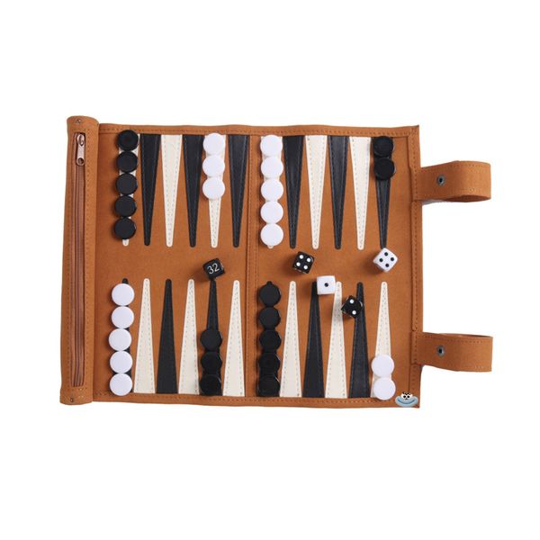 Portable Travel Backgammon Leather Roll-Up Set-Outdoor Camping Double Game
