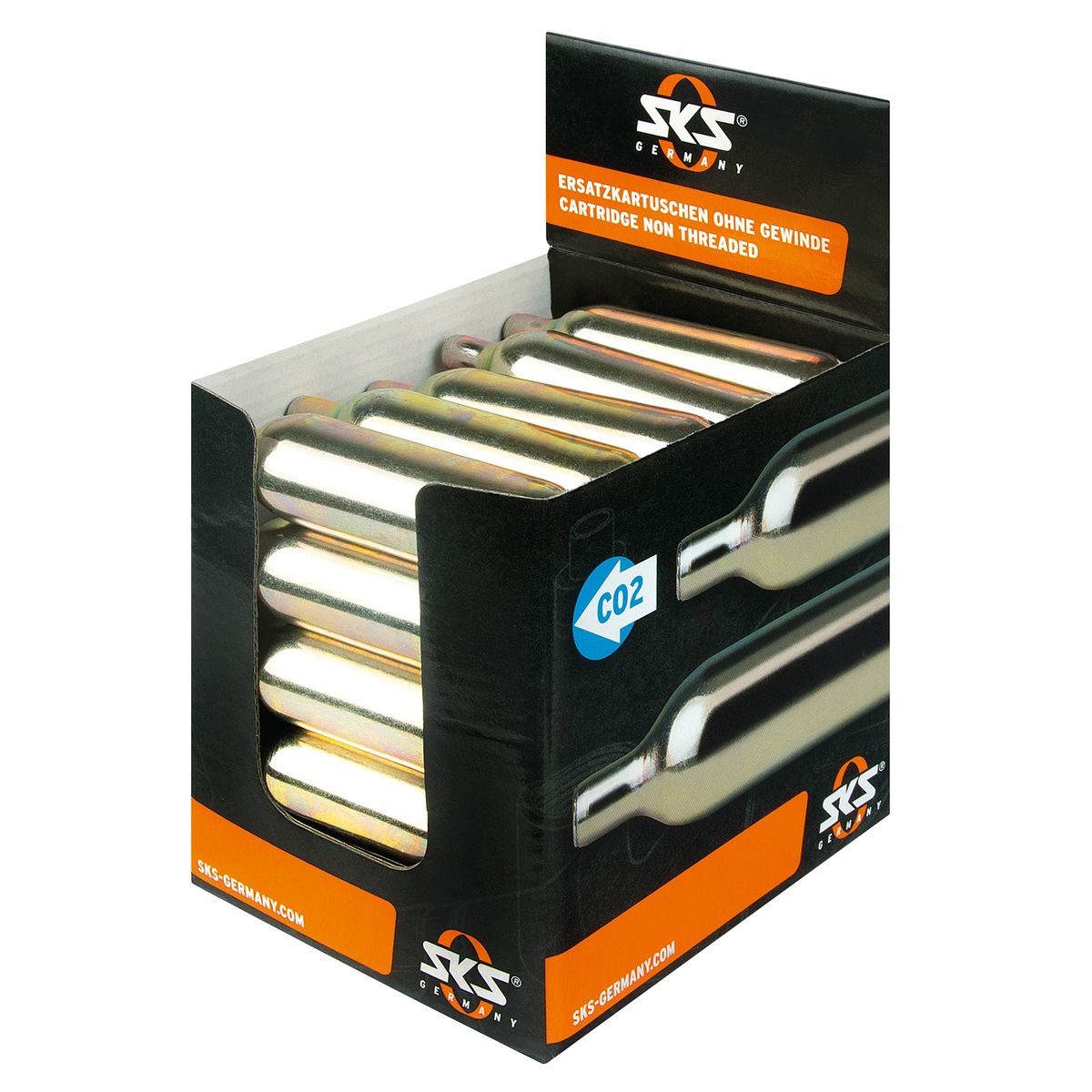 Sks co2 cartridges non threaded 16g for bike tyres display box 25