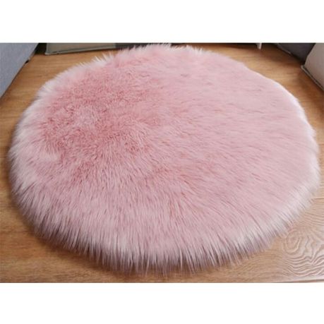 Pink Round Fur Faux Rug Carpet, Baby Pink Furry Rug