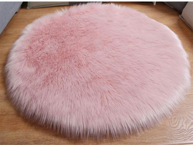 Pink Round Fur Faux Rug Carpet, Soft Pink Fur Rug