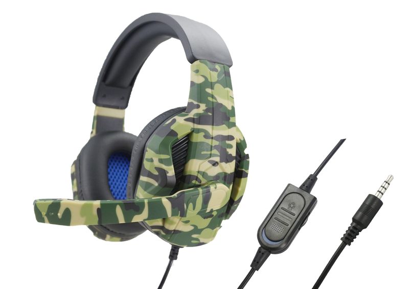 Camouflage Stereo Gaming Headset with High Power Bass &amp; Splitter Cable