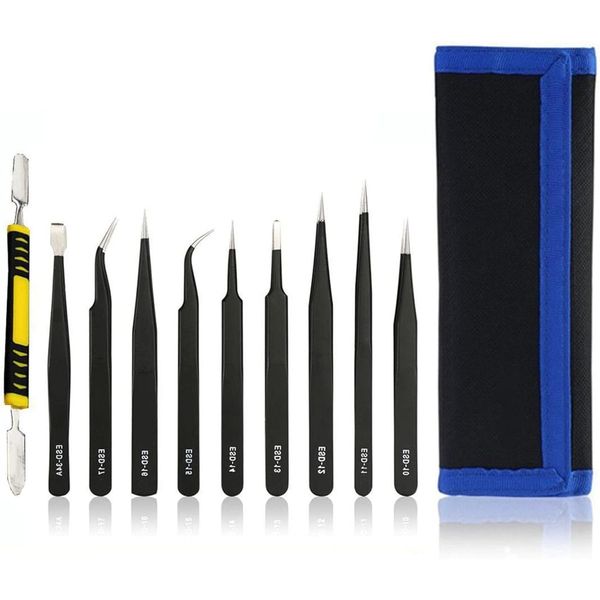 11 Piece Precision Tweezers Set Anti-Static Stainless Steel Tweezers Kit
