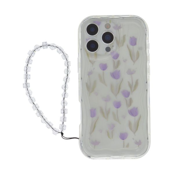 Clear Tulip Design Phone Case With Beaded Wrist Strap Comaptible With iPhone