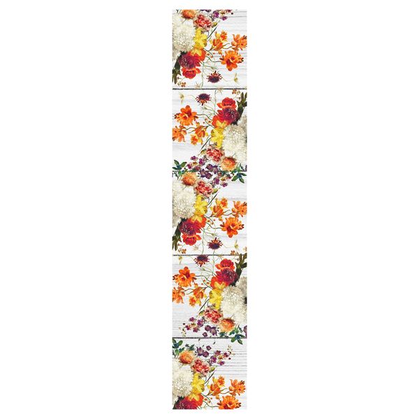 Flowers Painted on White Wooden Planks Table Runner