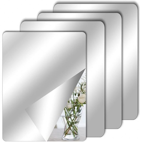 Pack of 4 Self-Adhesive Tile Mirrors for Sticking, Acrylic Mirror