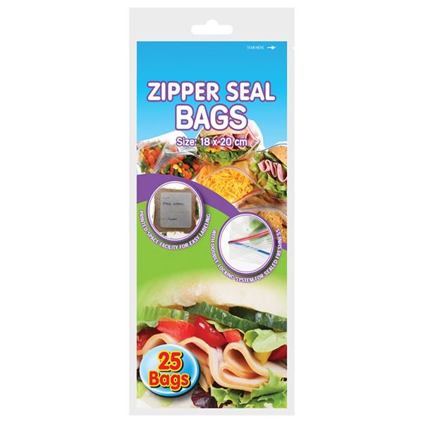 Sandwich Bag - 25 Piece - Zipper Seal - 18cm x 20cm - Disposable - 20 Pack