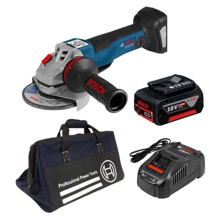 Bosch - Cordless 18V Angle Grinder, Battery, Charger and Tool Bag