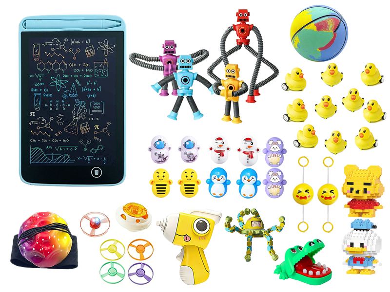 Combination packages including drawing boards, balls, and building blocks