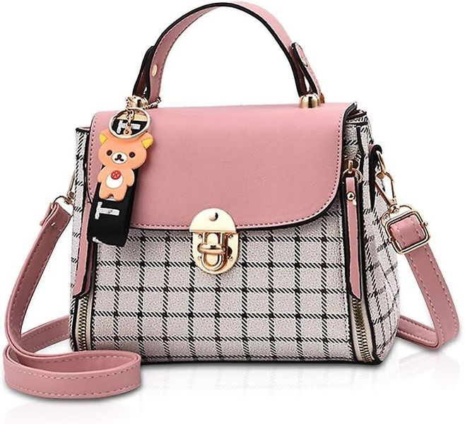 Pink Women's Crossbody Bag with Cute Checkered Design for Item Storage