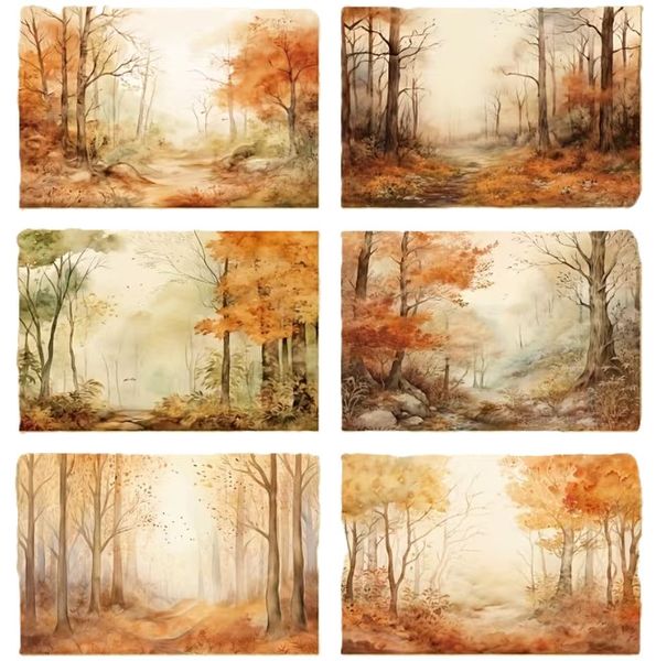 A5 Autumn Forest Scenery Paper Scrapbook Paper - 12 x sheets