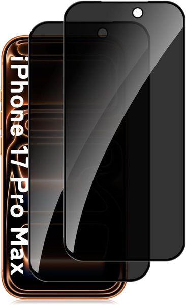 2 pcs Privacy Tempered Glass Protector Compatible with iPhone 17 Pro Max