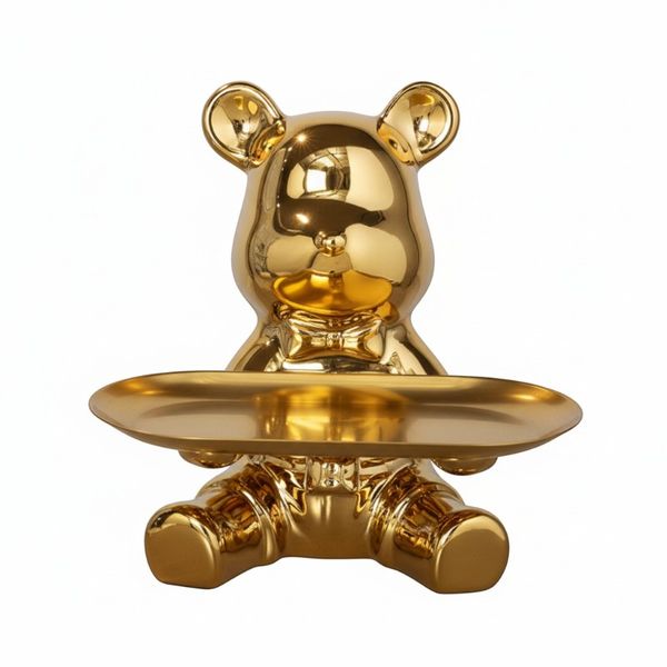 Bear Sitting Long Tray - Gold