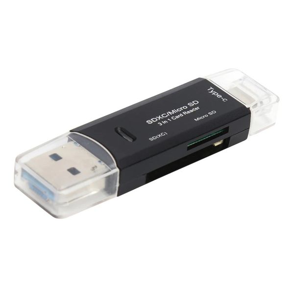 SD/SDXC TF/Mirco-SD Memory Card Reader USB2.0 A+Micro-USB+Type-C 3in1 OTG