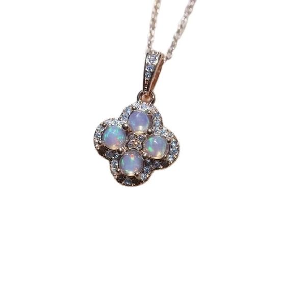 Natural Opal Pendant With Four Leaf Clover Design