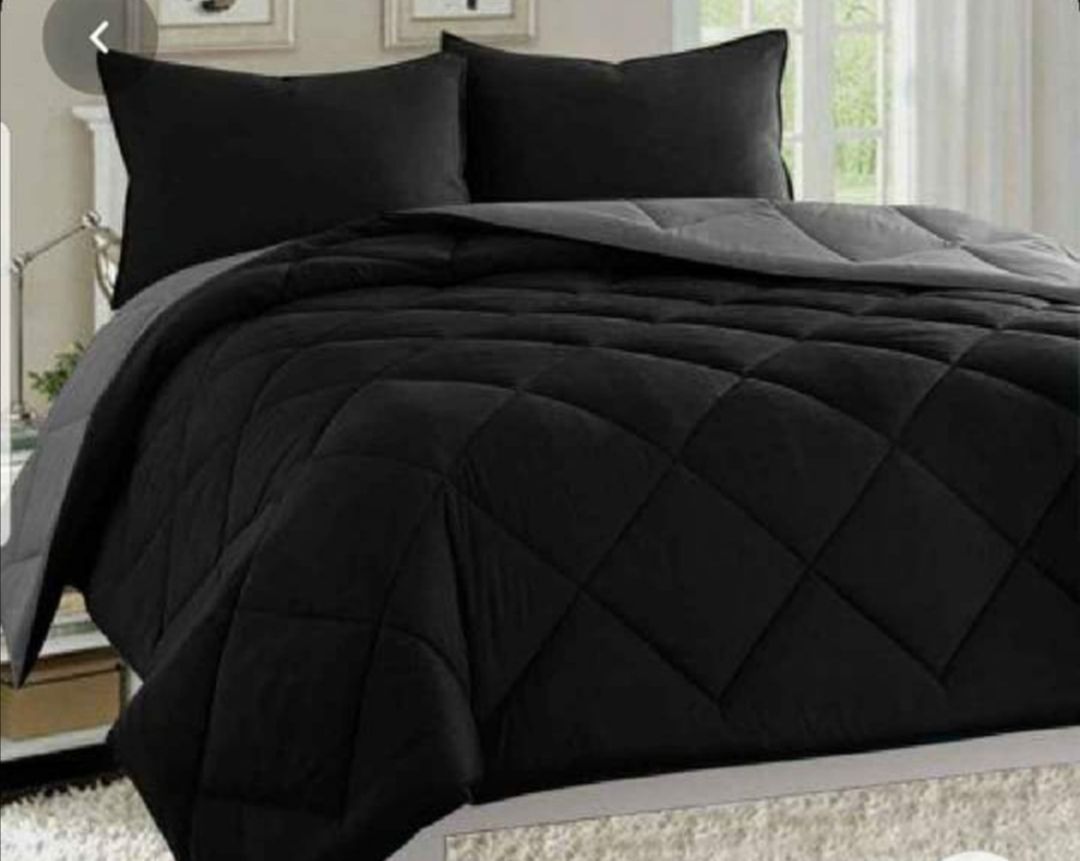 Reversible Comforter Set 5 Piece Black/Light Grey Lightweight Bedspread