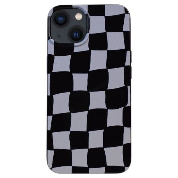 Checkered Phone Case Compatible With Phone 13 - Black &amp; White