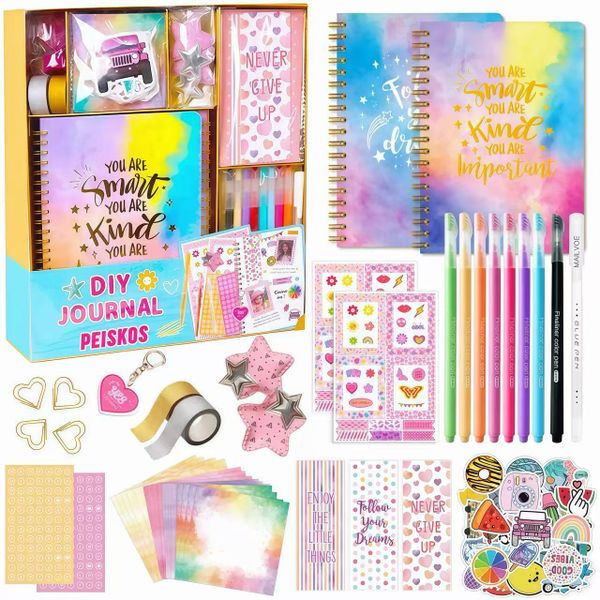 PEISKOS DIY Journal Art Craft Kit Scrapbook Supplies Stationery for Girls