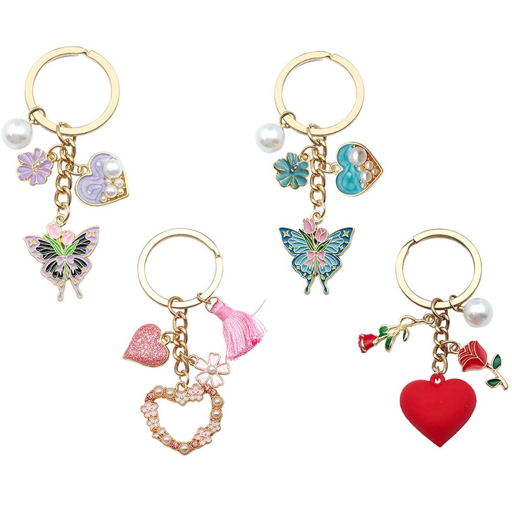 4 piece Cute Rose Heart Butterfly Keychain for Women Colorful Keyring