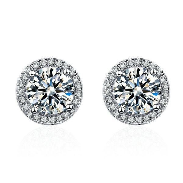 Women's Fashion Luxury Full Diamond Princess Round Stud Earrings