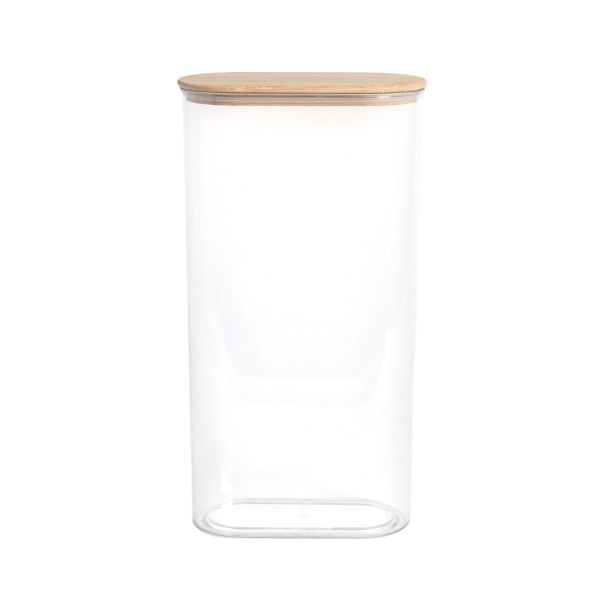 1.5L Large Plastic Oval Storage Container with Bamboo Lid - Clear