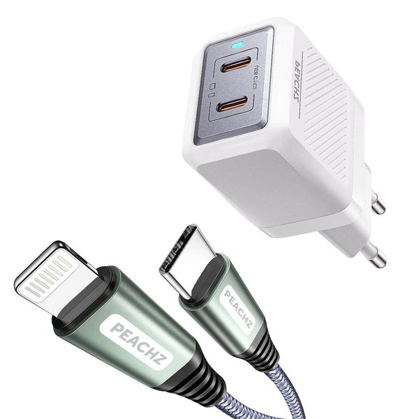 Peachz-set for iPhone Lightning Cable to Type C 20W + Wall 40w Supper fast