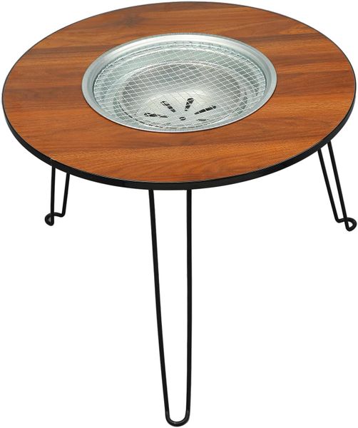 Round Barbecue Fire Pit Table - Foldable Outdoor BBQ Grill Table