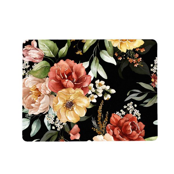 Maroon Flowers On Black Placemats
