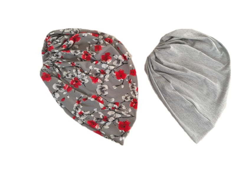Red/Grey Floral and Grey Under Cap - Pack of 2