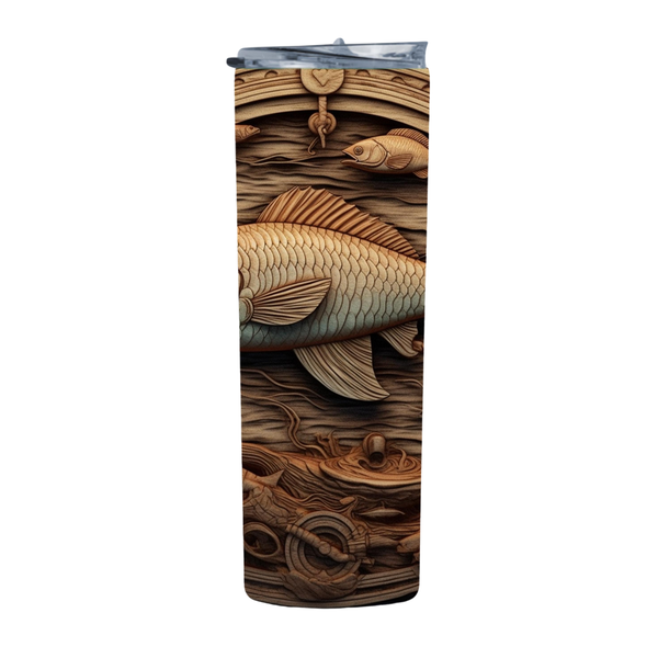 Wood Fish Carving 20 Oz Straight Skinny Tumbler 242