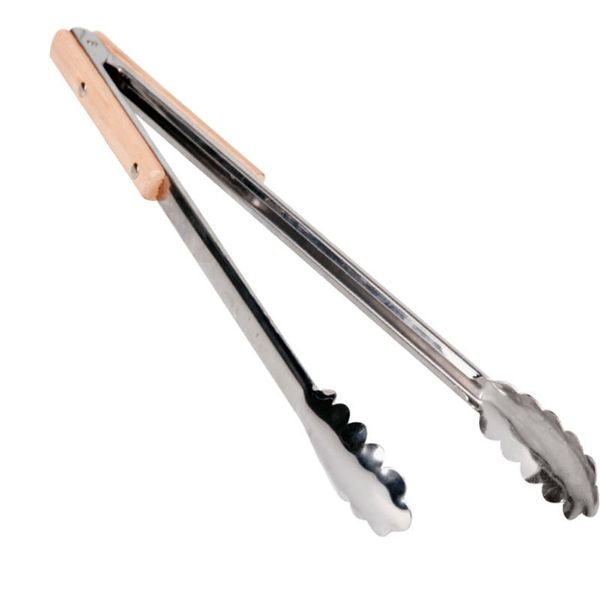 Bulk Pack x 2 BBQ Tongs Stainless Steel 40cm Wooden Handle