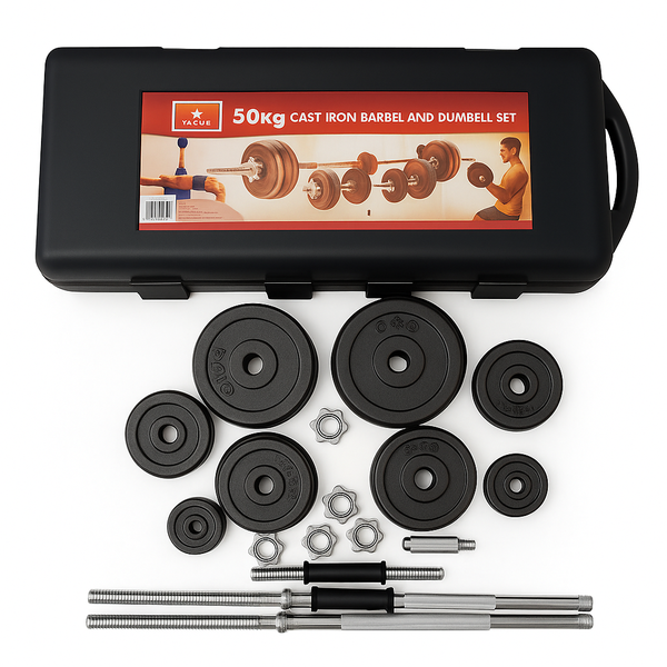 50kg Cast Iron Barbell &amp; Dumbbell Set - Home Gym