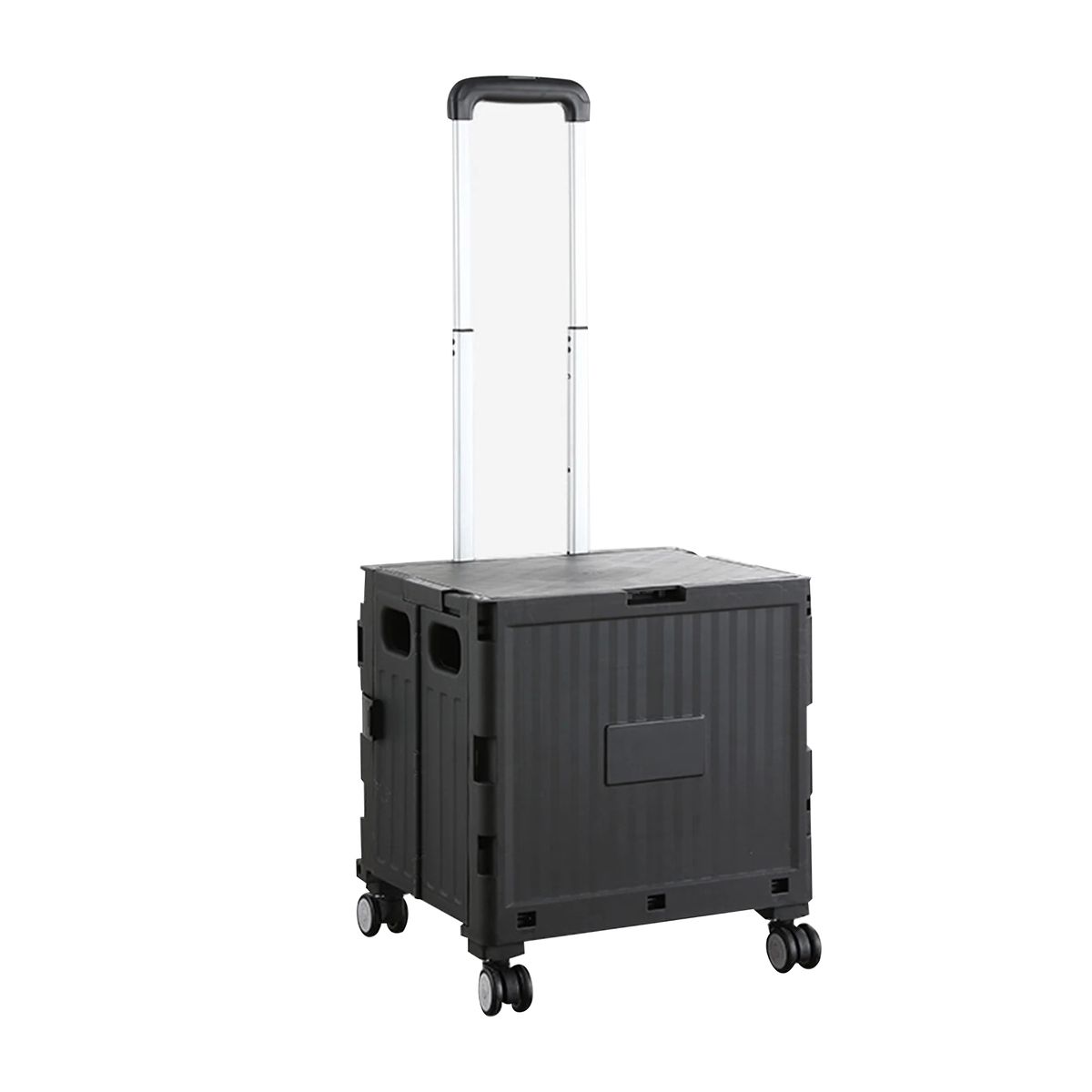 50L Portable Foldable Storage Cart with Wheels , Pull Handle and Lid - Black