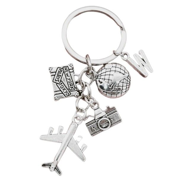 Charming Travel-Inspired Keychain With 'W' Letter Pendant - Silver