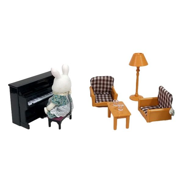 B09 Piano with Chair, Two Chairs, Standing Lamp, Plants with Pot and More