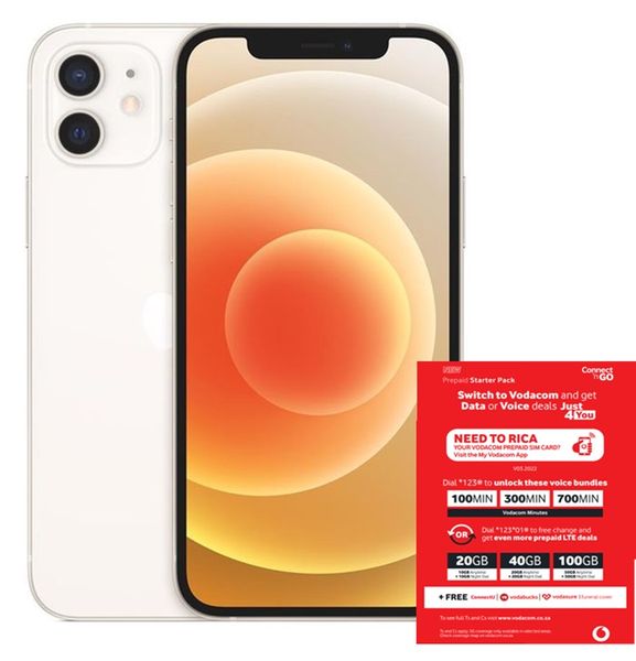 Apple iPhone 12 128GB - White (GAN) + Vodacom SIM Card Pack
