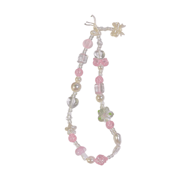 A pink beaded heart-shaped bracelet