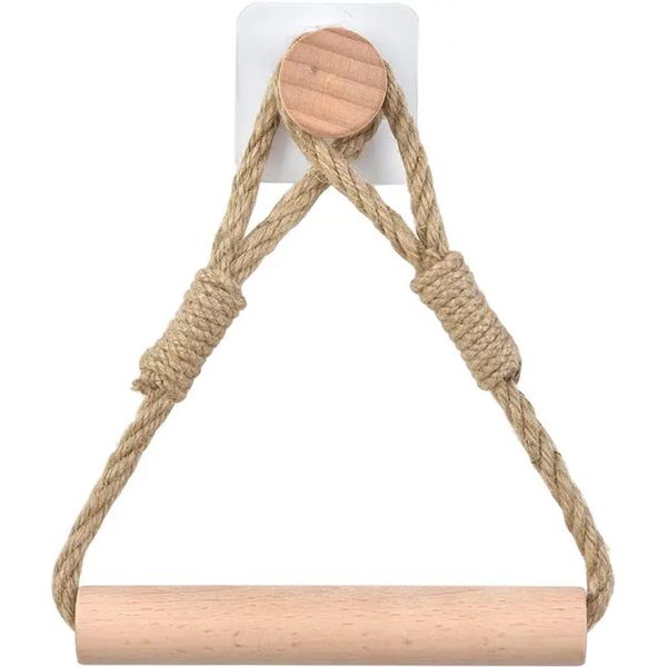 Creative Wood Vintage Wall Mount Rope Roll Toilet Paper Holder Dispenser