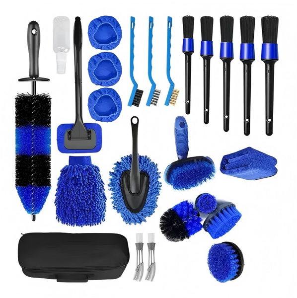 Blue 26 Piece Car Cleaning Kit with Bag for Interior, Exterior and Wheels