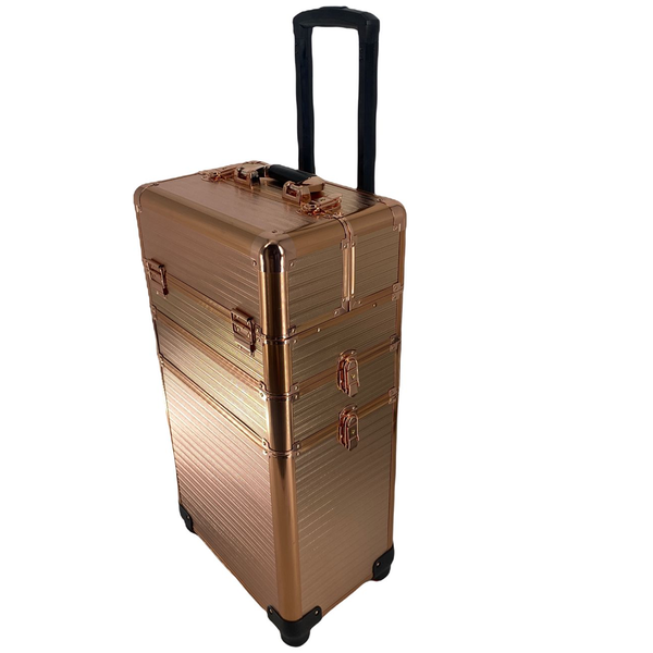 Professional Aluminum Makeup Cosmetics 3-in-1 Trolley-Rose Gold Bag - CX88
